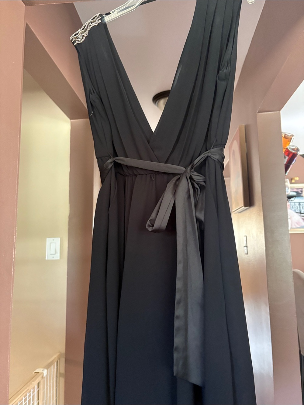 XOXO Black Backless V-Neck Wrap Dress with Waist Tie